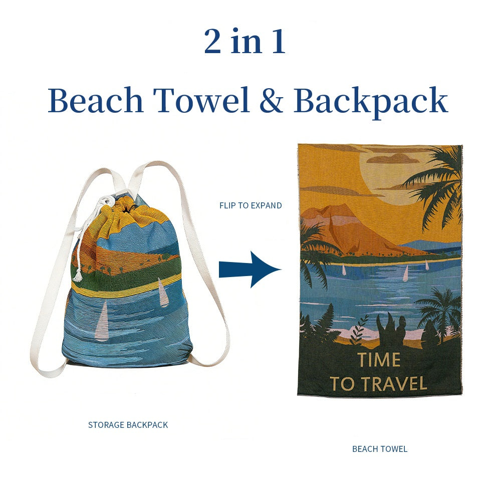 2 in 1 Beach Towel & Beach Tote - Time to Travel