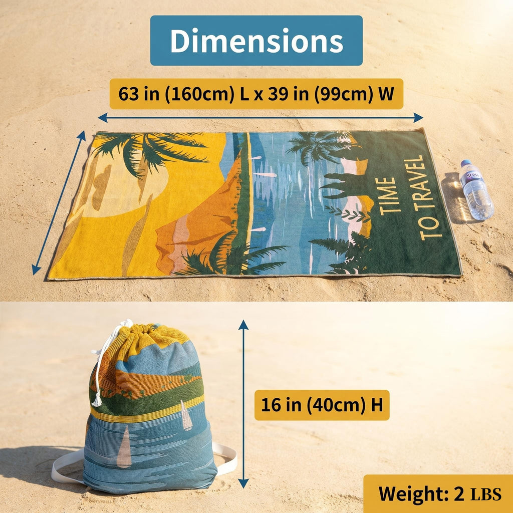 2 in 1 Beach Towel & Beach Tote - Time to Travel