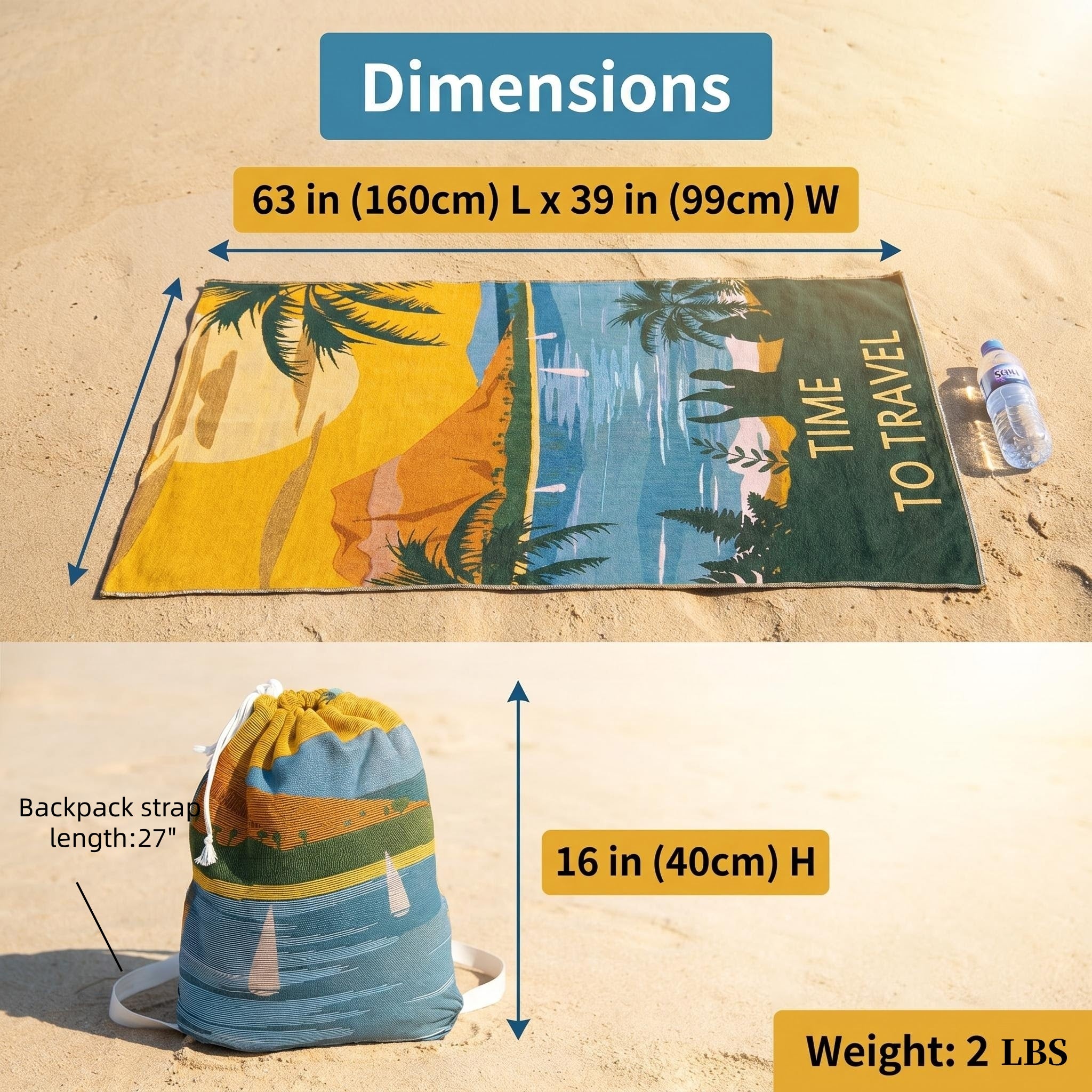 2 in 1 Beach Towel & Beach Tote - Time to Travel