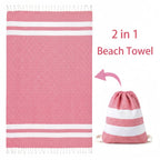 2 in 1 Beach Towel & Beach Tote - Pink Stripe