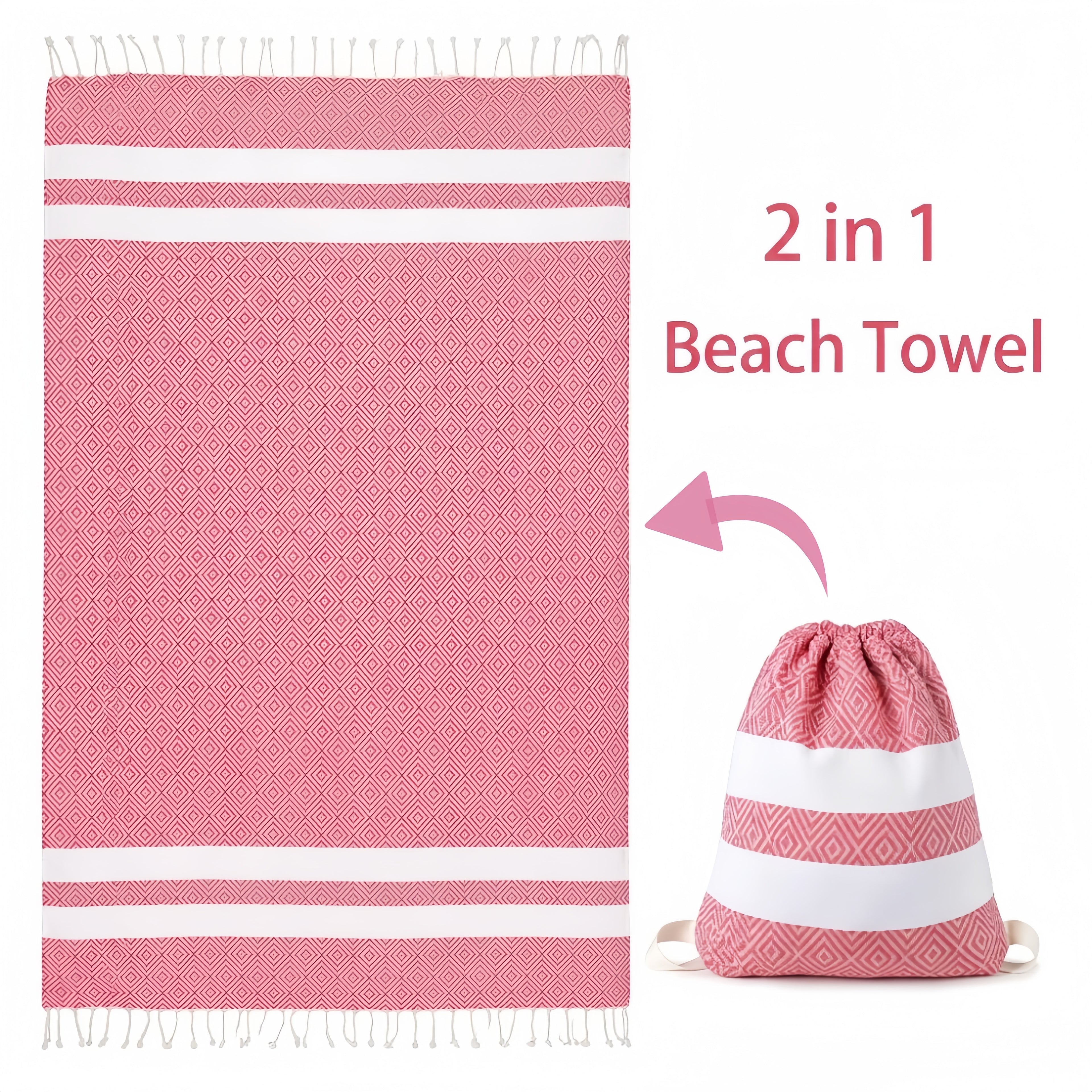 2 in 1 Beach Towel & Beach Tote - Pink Stripe