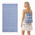 2 in 1 Beach Towel & Beach Tote - Blue Stripe