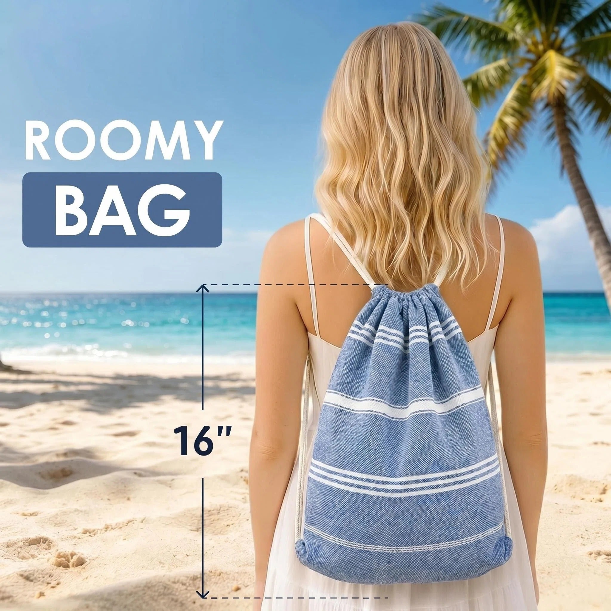 2 in 1 Beach Towel & Beach Tote - Blue Stripe