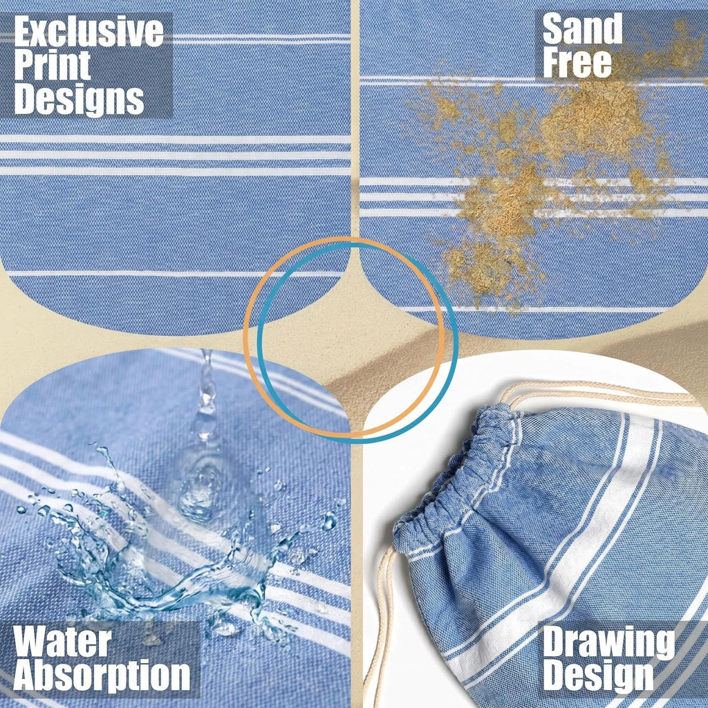 2 in 1 Beach Towel & Beach Tote - Blue Stripe