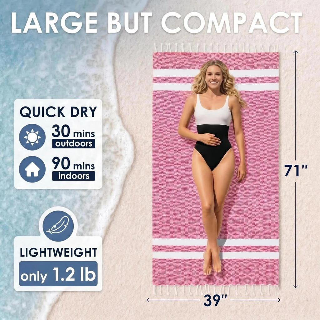 2 in 1 Beach Towel & Beach Tote - Pink Stripe