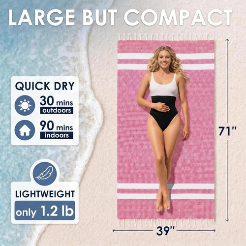 2 in 1 Beach Towel & Beach Tote - Pink Stripe